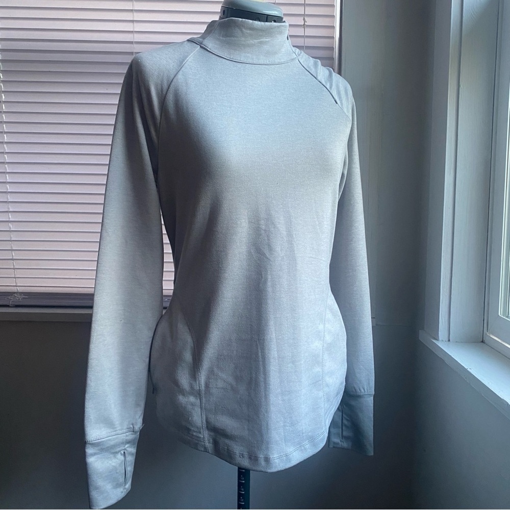 Women's Light Gray Yoga Sports Side Neck Zip Pullover Top  Size S